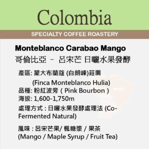 Colombia Monteblanco Carabao Mango 哥倫比亞 - 呂宋芒 日曬水果發酵150g